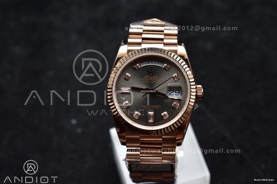 36 with DayDate Diamond 671 Weight) RG Steel (Gain vr3255 QF Dial President Best Square Original Bracelet on Grey V5 904L Edition 0408